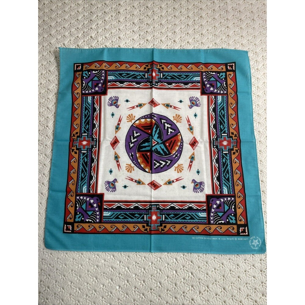 Vintage Wamcraft Handkerchief Bandana Southwestern Aztec Made In USA